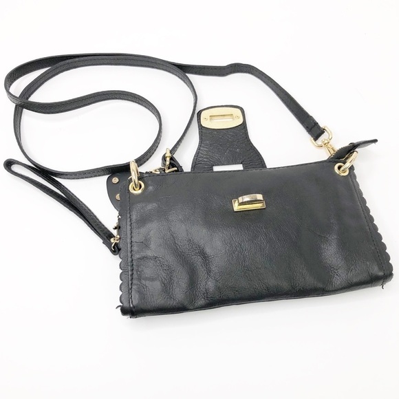 BLACK leather gold toned hardware crossbody wristlet - Picture 4 of 12